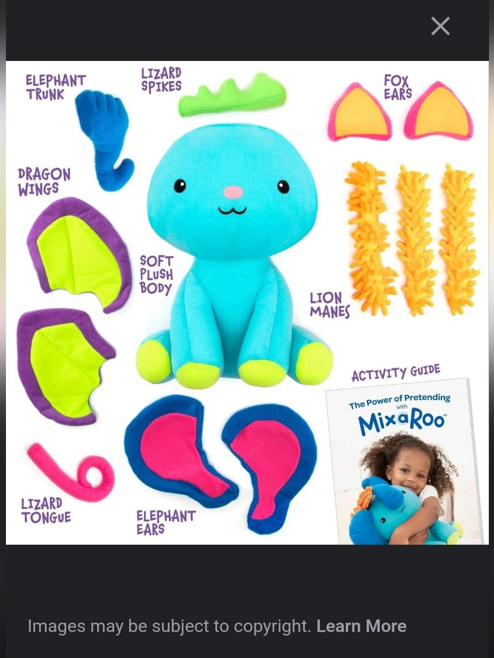 Mixaroo Educational Interchangable Parts Dragon Lion Fox Lizard Elephant Plush